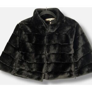 BCBG Generation Faux Fur Cropped Black Size M Shawl Collar Coat